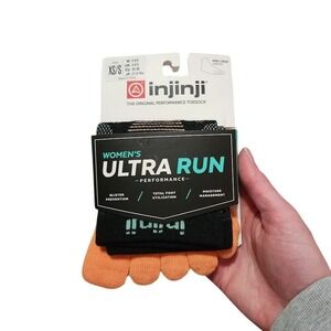 INJINJI Women's Ultra Run Toe Socks Performance Black Orange XS S